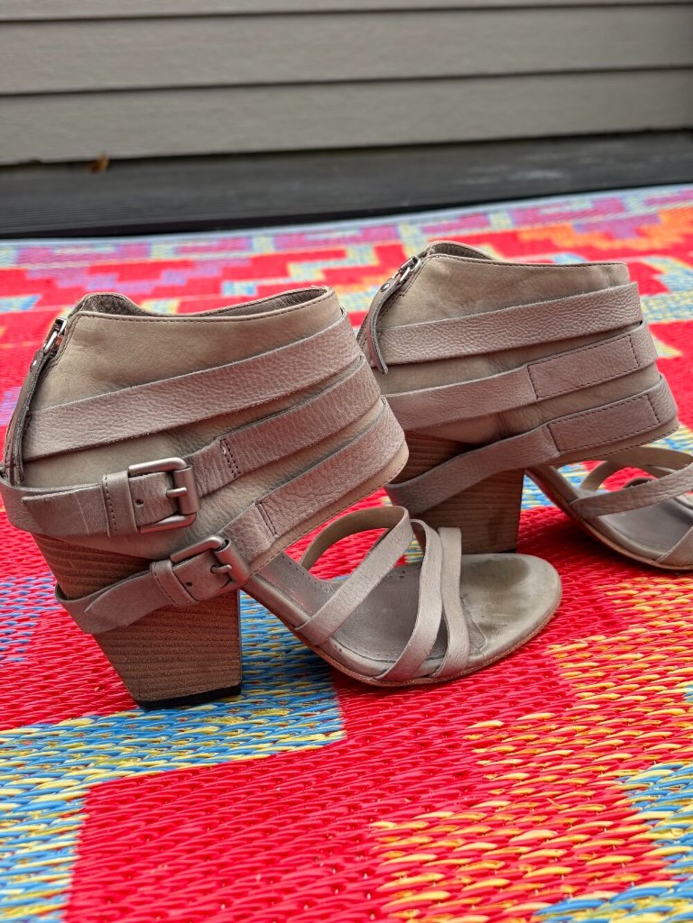 Vic Matié Italy Gray Leather Double Buckle Strappy Sandals Block Heel| Size 6.5 - Picture 7 of 12